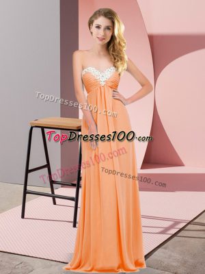 Nice Floor Length Empire Sleeveless Orange Red Party Dress Lace Up
