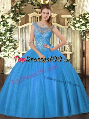 Fashion Beading 15th Birthday Dress Baby Blue Lace Up Sleeveless