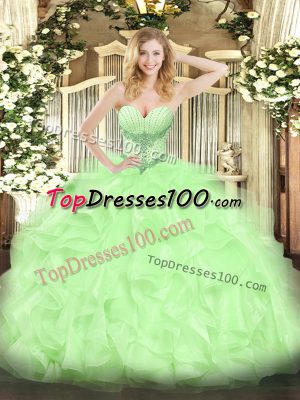 Yellow Green Quinceanera Dress Military Ball and Sweet 16 and Quinceanera with Beading and Ruffles Sweetheart Sleeveless Lace Up
