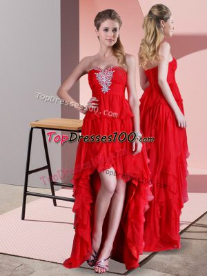 Glorious High Low A-line Sleeveless Red Dress for Prom Sweep Train Lace Up