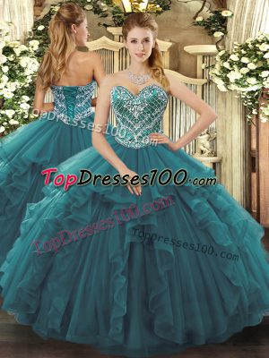 Gorgeous Sleeveless Lace Up Floor Length Beading and Ruffles 15 Quinceanera Dress