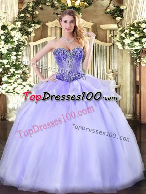 Sweetheart Sleeveless Lace Up Sweet 16 Dresses Lavender Organza