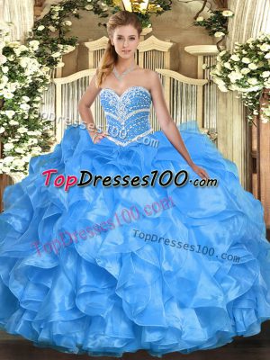 Fancy Baby Blue Sweetheart Lace Up Beading and Ruffles 15 Quinceanera Dress Sleeveless