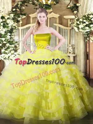 Attractive Yellow Zipper Vestidos de Quinceanera Ruffled Layers Sleeveless Floor Length