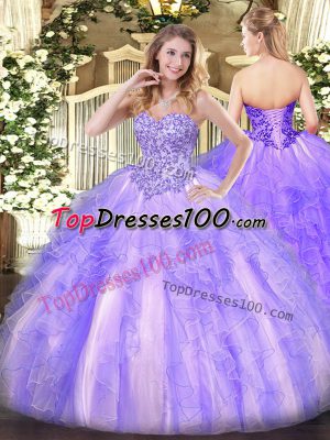 Lavender Sleeveless Tulle Lace Up 15 Quinceanera Dress for Military Ball and Sweet 16 and Quinceanera