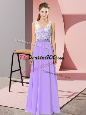 On Sale V-neck Sleeveless Chiffon Prom Gown Beading Backless