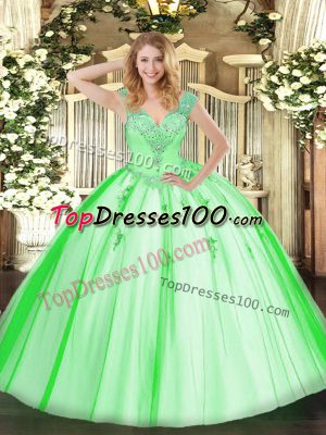 Latest V-neck Sleeveless Lace Up Quinceanera Gown Tulle