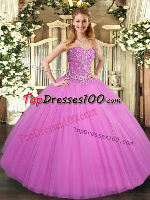 Lilac Sleeveless Beading Floor Length Sweet 16 Quinceanera Dress