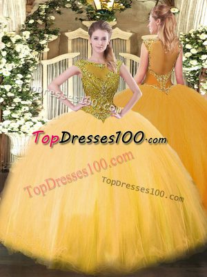 Tulle Sleeveless Floor Length 15 Quinceanera Dress and Beading
