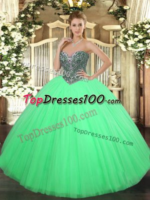 Green Lace Up Sweetheart Beading Ball Gown Prom Dress Tulle Sleeveless