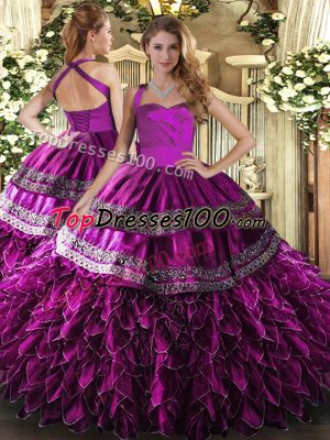 Floor Length Ball Gowns Sleeveless Fuchsia Sweet 16 Quinceanera Dress Lace Up