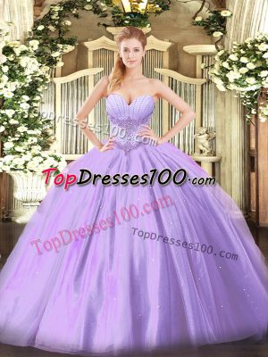 Suitable Sweetheart Sleeveless Tulle Quinceanera Dresses Beading Lace Up