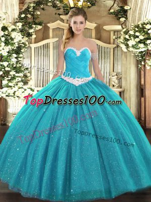 Adorable Sweetheart Sleeveless Tulle Quinceanera Gown Appliques Lace Up