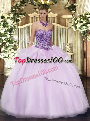Lavender Quinceanera Gown Military Ball and Sweet 16 and Quinceanera with Beading and Ruffles Sweetheart Sleeveless Zipper