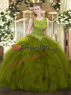 Fantastic Floor Length Ball Gowns Sleeveless Olive Green Quinceanera Gowns Zipper