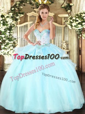 Sleeveless Floor Length Beading Lace Up Sweet 16 Dress with Apple Green