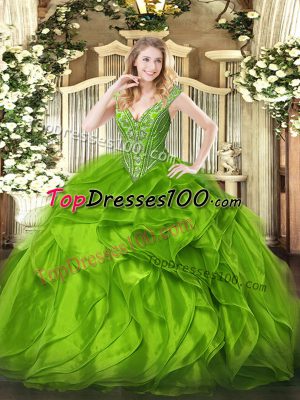 Lovely V-neck Lace Up Beading and Ruffles Quinceanera Gown Sleeveless