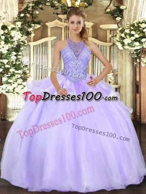 Most Popular Floor Length Ball Gowns Sleeveless Lavender Quinceanera Gowns Lace Up