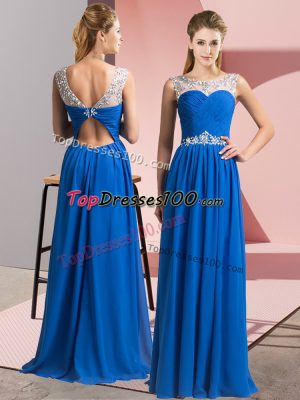 Sleeveless Chiffon Floor Length Clasp Handle Prom Dresses in Blue with Beading