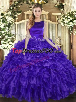 Dramatic Purple Sleeveless Ruffles Floor Length Quince Ball Gowns