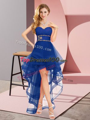 Edgy Royal Blue Lace Up Sweetheart Beading Prom Dress Tulle Sleeveless