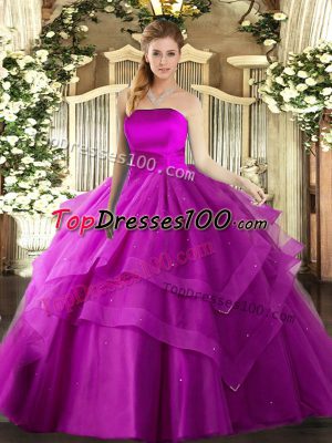 Flirting Tulle Sleeveless Floor Length Vestidos de Quinceanera and Ruffled Layers