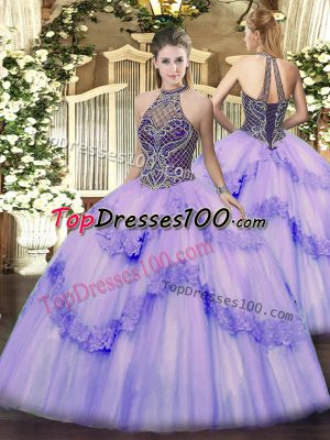 Sleeveless Lace Up Floor Length Beading and Appliques Sweet 16 Quinceanera Dress