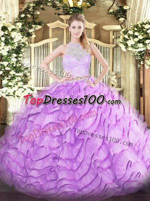 Excellent Lilac Sweet 16 Quinceanera Dress Scoop Sleeveless Brush Train Zipper