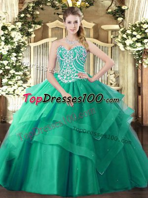 Sweetheart Sleeveless Lace Up Quinceanera Gown Turquoise Tulle