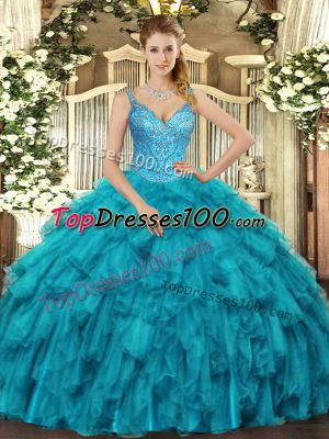 Organza Sleeveless Floor Length Sweet 16 Quinceanera Dress and Beading and Ruffles