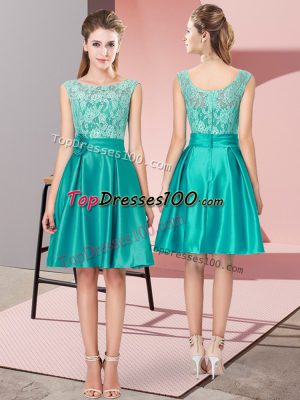 Mini Length Zipper Prom Dress Turquoise for Prom and Party with Lace and Hand Made Flower