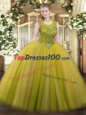 Superior Brown Sleeveless Beading Floor Length 15th Birthday Dress
