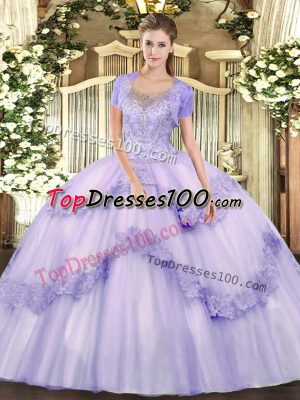 Deluxe Lavender Sleeveless Tulle Clasp Handle Vestidos de Quinceanera for Military Ball and Sweet 16 and Quinceanera