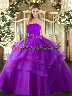 Fine Tulle Sleeveless Floor Length Quinceanera Gowns and Ruffled Layers