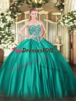 Turquoise Sweetheart Neckline Beading Quinceanera Gowns Sleeveless Lace Up