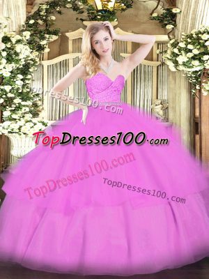 Amazing Lilac Tulle Zipper Quinceanera Dress Sleeveless Floor Length Beading and Lace and Ruffled Layers