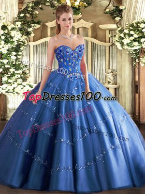 Sleeveless Appliques and Embroidery Lace Up Sweet 16 Quinceanera Dress