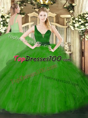 Delicate Green Ball Gowns Tulle Straps Sleeveless Beading and Ruffles Floor Length Zipper Quinceanera Gowns