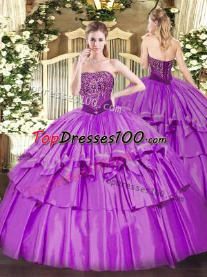 Lilac Sleeveless Beading and Ruffled Layers Floor Length Quinceanera Dresses