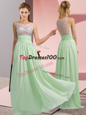 Dramatic Scoop Sleeveless Prom Dress Floor Length Beading Apple Green Chiffon