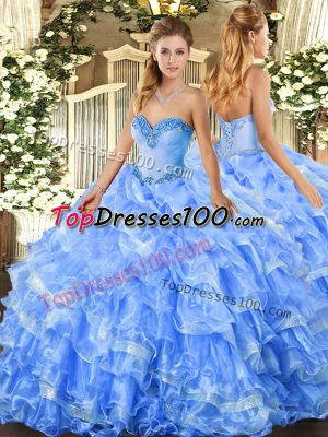 Baby Blue Lace Up Sweetheart Beading and Ruffled Layers Quinceanera Gowns Organza Sleeveless