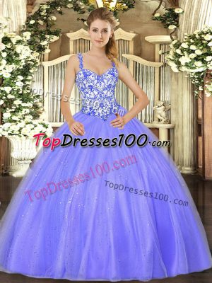 Exquisite Lavender Sweet 16 Dress Sweet 16 and Quinceanera with Beading Straps Sleeveless Lace Up