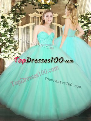 Colorful Apple Green Tulle Zipper Sweetheart Sleeveless Floor Length 15th Birthday Dress Beading and Lace