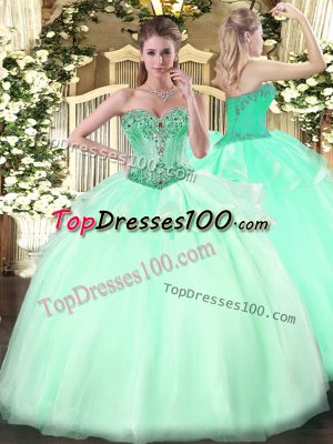 Glamorous Apple Green Sleeveless Beading Floor Length Quince Ball Gowns