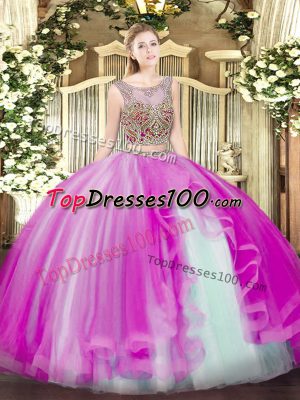 Sleeveless Lace Up Floor Length Beading and Ruffles 15 Quinceanera Dress