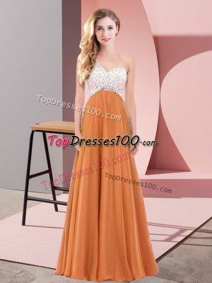 Floor Length Orange Red Prom Party Dress Chiffon Sleeveless Beading