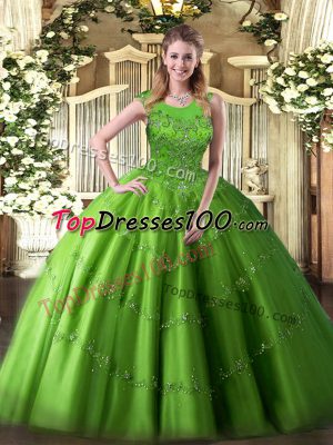 Simple Sleeveless Tulle Zipper Quince Ball Gowns for Military Ball and Sweet 16 and Quinceanera