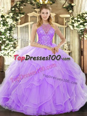 Graceful Sleeveless Lace Up Floor Length Beading and Ruffles Sweet 16 Quinceanera Dress