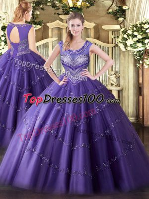 Fancy Sleeveless Lace Up Floor Length Beading and Appliques Vestidos de Quinceanera