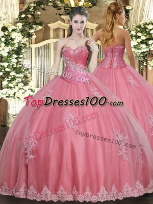 Luxurious Sweetheart Sleeveless Lace Up Quinceanera Dress Watermelon Red Tulle